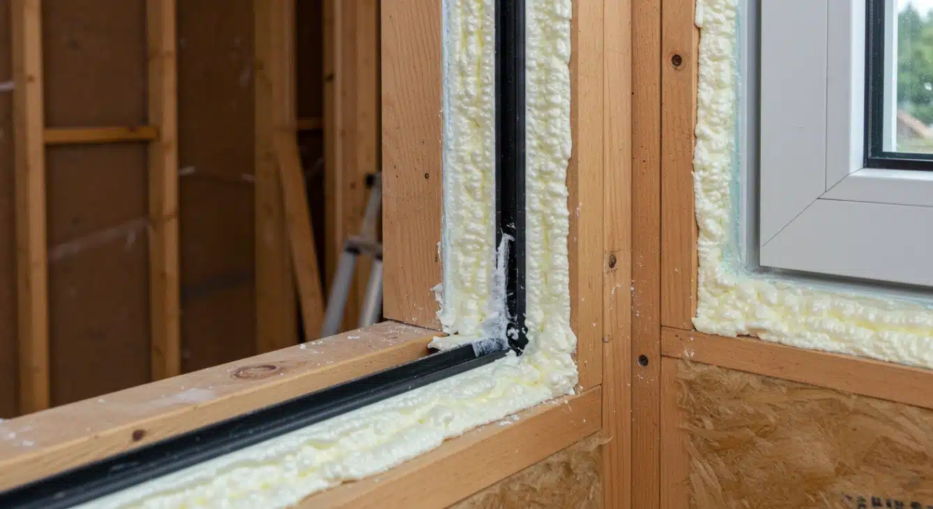 An open wall cavity revealing exposed studs, an ideal stage for comprehensive air sealing to be performed by Makeover Insulation technicians before insulation is added.